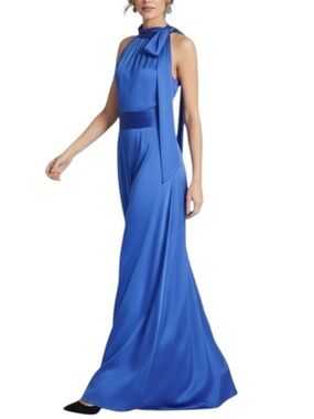 NWT SACHIN + BABI French Blue Sleeveless Tie Neck Dress Gown Size 8